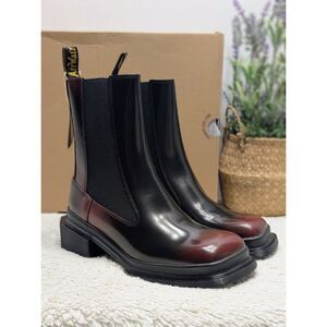 Dr. Martens Maybole Square Toe Black & Cherry Red Arcadia Chelsea Boots UK 6 NIB